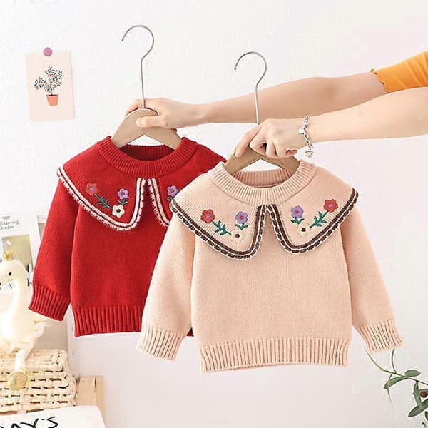 Julesweater til små piger, strikket pullover med julemotiv RED 120CM