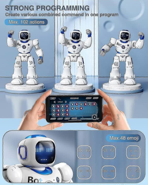 Smarte roboter for barn, stor programmerbar interaktiv RC-robot med stemmestyring, appkontroll, gave til barn i alderen 4 5 6 7 8 9 år, gutter og jenter