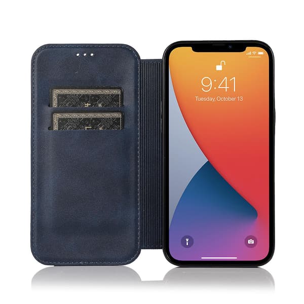 [LLC]Kompatibel med iPhone 13 Mini Etui Læder Pung Flip Telefoncover Blue