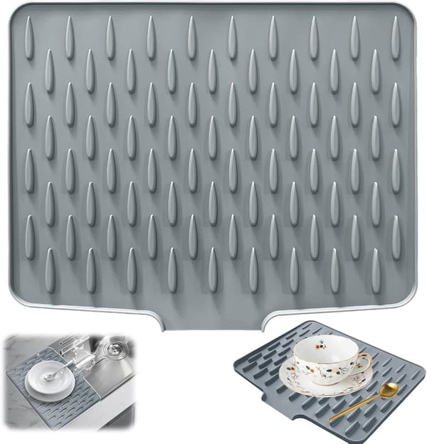 [LLC] Silicone Drain Mat for Sink with Drain Pipe, 40x30cm Non-Slip Dish Drying Mat/Drip Mat, Heat Resistant Kitchen Counter Protector.
