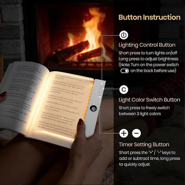 [LLC] Flat boklys oppladbart klart LED smart leselys med timer dimbar øyebeskyttelse for nattbord reise studie A Black
