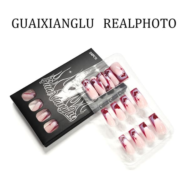 [LLC] Hypoallergenic ABS False Nail 24pcs Valentine's Day Wine Red Heart Glossy Design