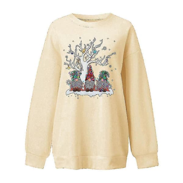 yougang dame sweatshirt med juleprint langærmet pullover top