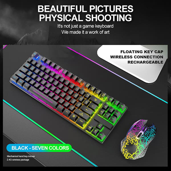 [LLC] 1 set T87 Wireless Keyboard with Quick Response, Long Standby Time, Waterproof, for Laptop, Gaming, Desktop Mouse, Compatible with Laptop Black