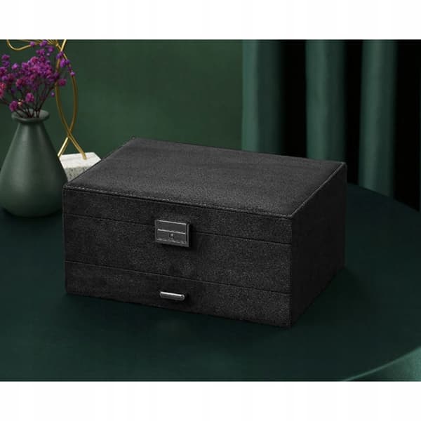 [LLC]Black Jewelry Box with Lock and Multiple Compartments Black Black Black