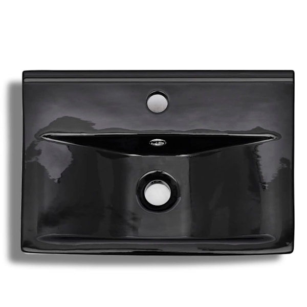 [LLC]vidaXL Washbasin black rectangular ceramic with tap hole and overflow hole Svart black