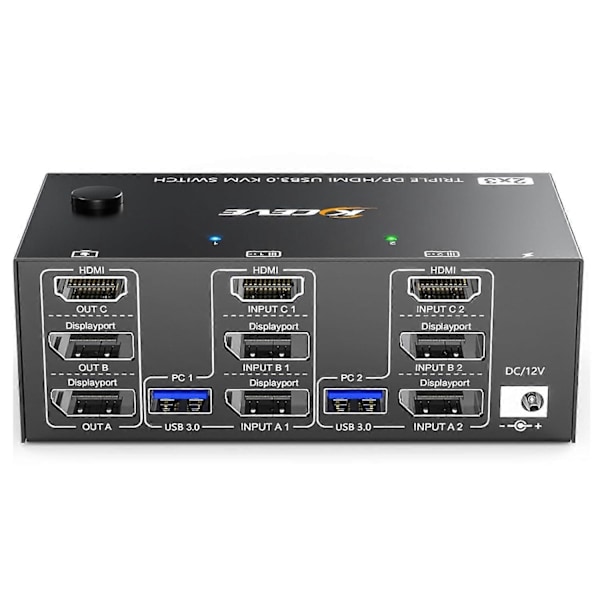 KC-KVM203DH 8K 30Hz USB3.0 DP+DP+HDMI Triple Monitors KVM Switch, EU-stik Not Specified