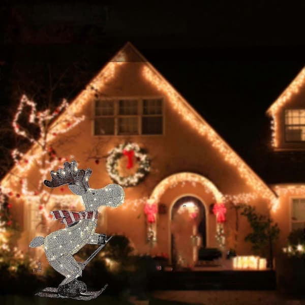 [LLC]Udendørs julefigur LED-skiløb Elg Havepynt 30cm - JA