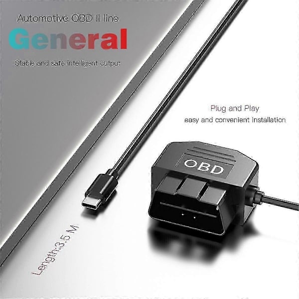 [LLC] Dash Cam OBD Hardwire Kit, Dashkamera USB Type C Hardwire Kit med OBD Strømkabel til Dashcam 12- Black