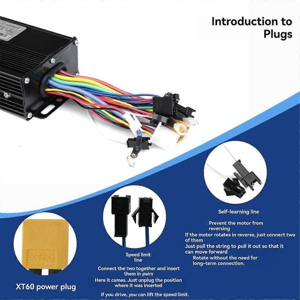 36/48V/52V E-sykkel 35A 1000W/1500W Tre-modus sinusbølgekontroller Black