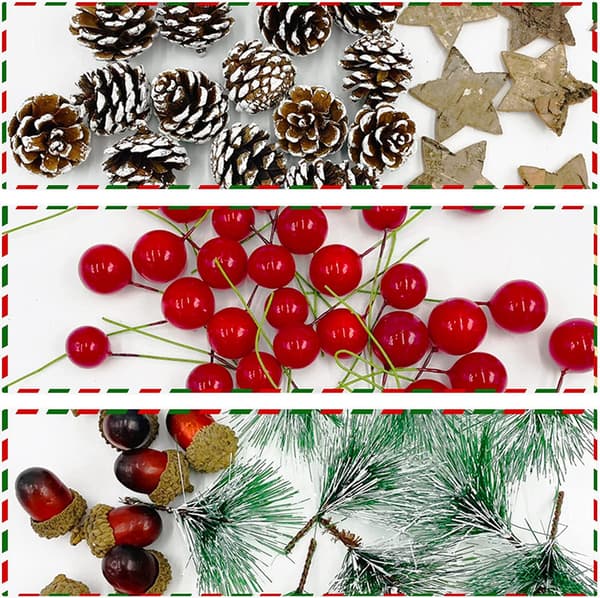 [LLC] 108 Pieces Christmas Wreath Making Decorations Natural Pine Cone Red Holly Berries
