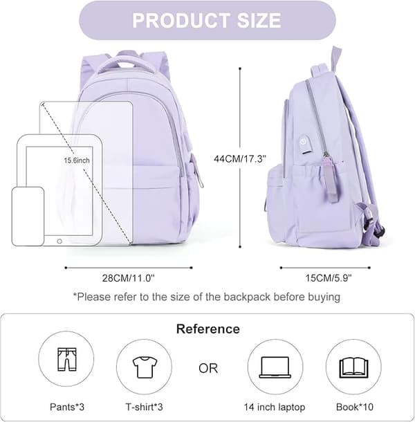 [LLC] Laptop Backpack, Waterproof 19-inch School Bag with USB Charging purple