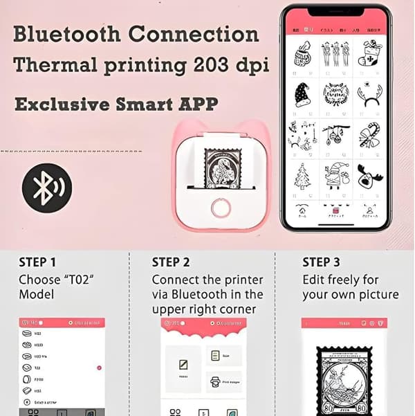 [LLC]Portable Mini Sticker Printer Bluetooth Handheld Inkless Printing Device For Notes Labels White