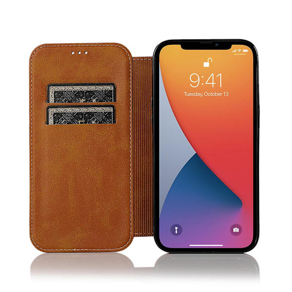 [LLC] Compatible with iPhone 13 Mini Case Leather Wallet Flip Phone Case Khaki