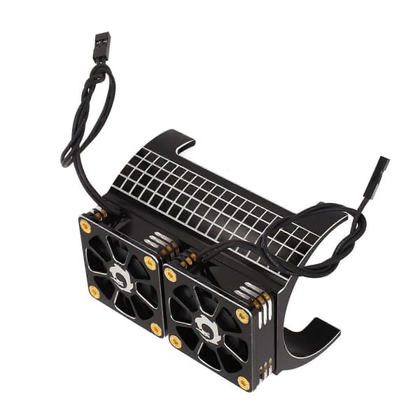 [LLC]RC Motor Dobbelt Køleventilator Køleplade Aluminiumlegering 5 til 7.4V 1/5 RC Tilbehør til Traxxas Sort