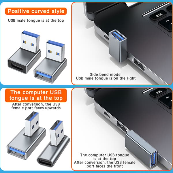 [LLC] 90 Degree Left Right Up and Down Angled USB 3.0 A Male to Female Ex Silver Silver Silver Silver 1