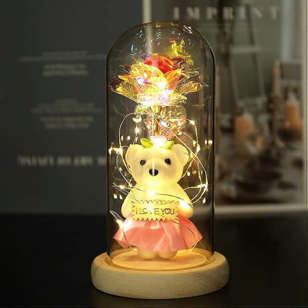 [LLC]Galaxy Rose i glaskuppel med lys Infinity Rose Flower Shines Pink