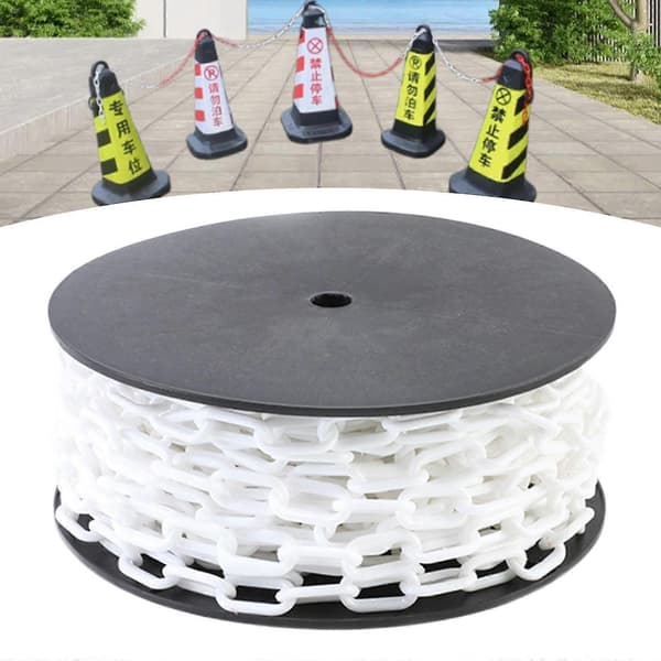[LLC]Thgh Visibility Safety Barrier Chain PP Plastic Easy Cut Caution Security for Parking Driveway Events White