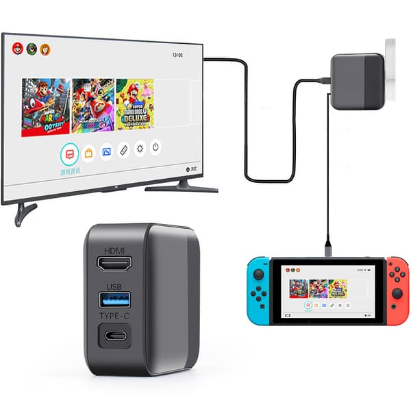 [LLC] Switch Dock Laderadapter for Switch OLED, 3 i 1 Switch Lader for TV, Switch TV Dock med USB 3.0 Port (EU-plugg)
