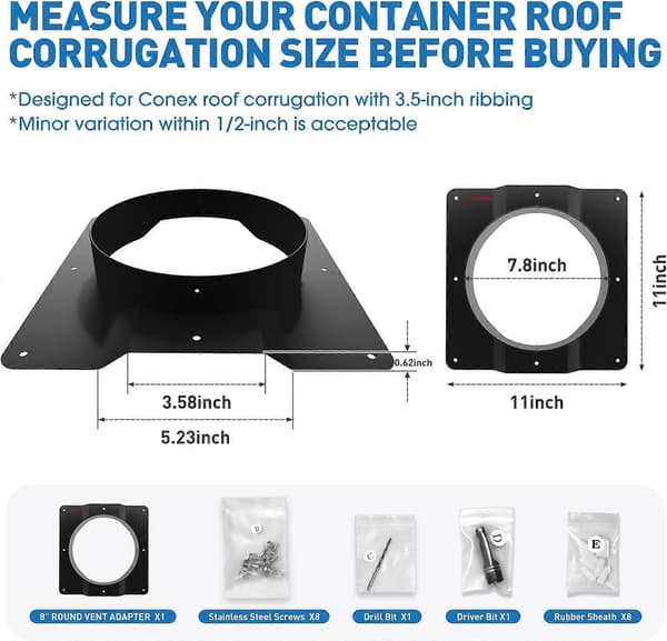 Fraktcontainer Takventiladapter, Designad för Korrugerade Takfönsterventiler, Minskar Värme och Kondens