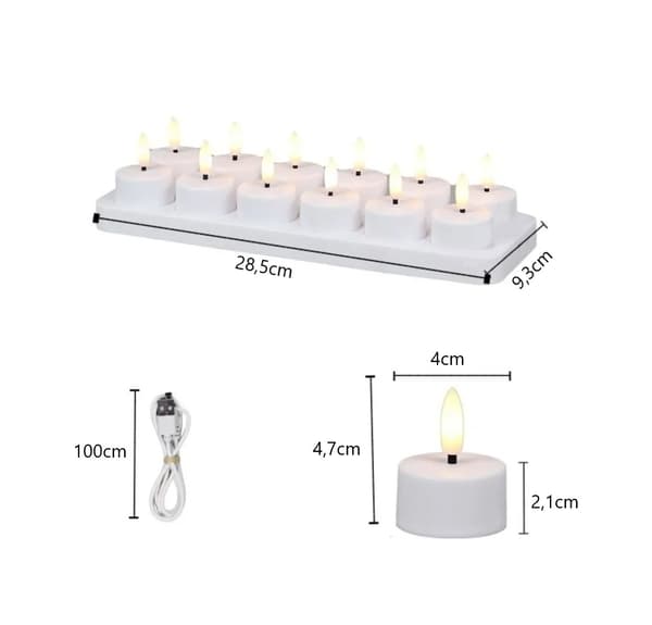 [LLC]12-pakke - Fyrfadslys - Genopladelige - LED-lys med kontrol og timer