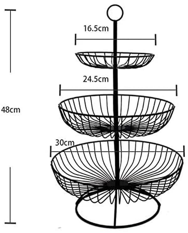 [LLC]Fruit Basket 3-Tier Metal Fruit Bowl Vegetable Fruit Bowl Fruit Cake Display Stand Compatible With Kitchen Table Decoration Fruit Wire Shelf Storage Ra Black