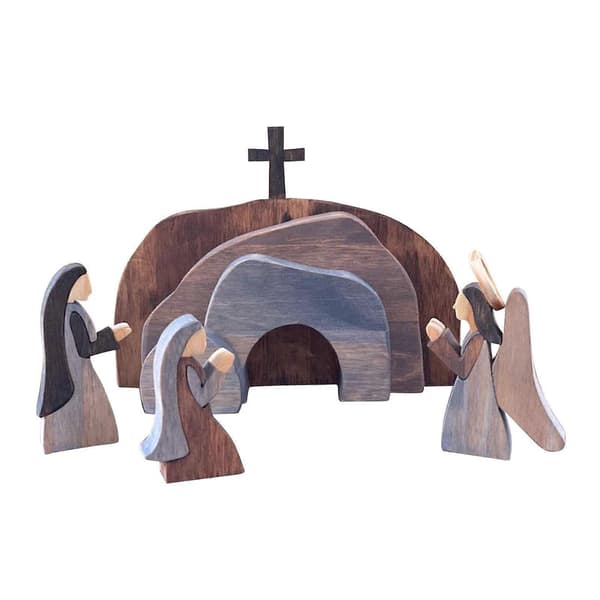 [LLC] Easter Scene and Wooden Cross Set – Empty Tomb, Jesus Figures, Table Decor (F), Compatible with Easter Displays