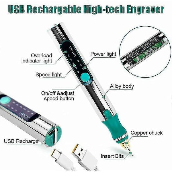 Oppladbare graveringsmaskiner USB Mini elektrisk graveringspenn