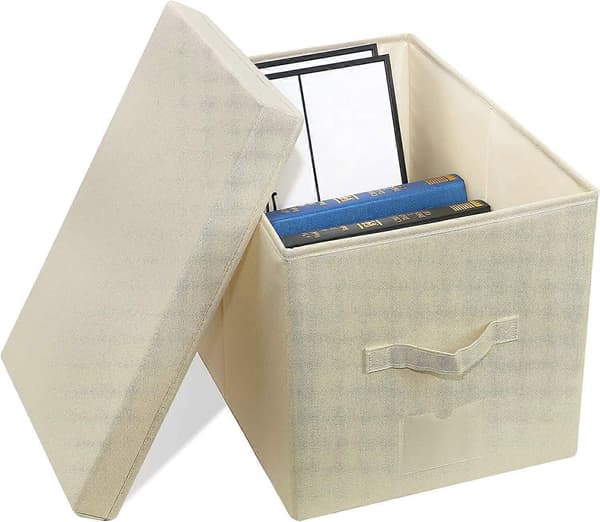 [LLC] 2-pack hopfällbara förvaringslådor med hårt lock för A3-dokument och A4-papper, beige