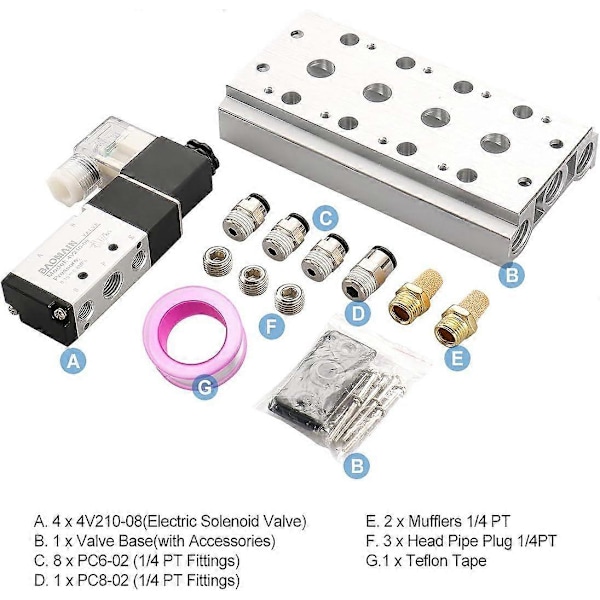 4 Integrert Solenoidventil 4V210-08 DC 24V Enkelthode 2-posisjon 5-veis med