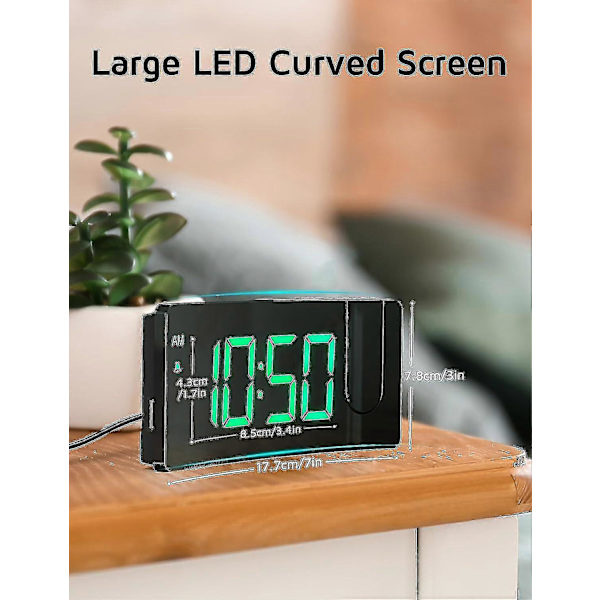 [LLC] Projection Alarm Clock, Digital Clock with 180° Rotatable Projector, 3-Level Brightness Dimmer S-green Digit
