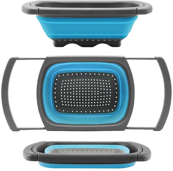 [LLC] Collapsible Silicone Colander, Sink Colander, Vegetable/Fruit Colander, Colander with Extendable Handles for Pasta, Vegetables, Fruit - Blue