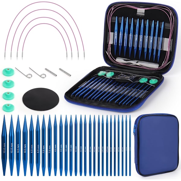 [LLC] Interchangeable Circular Knitting Needle Set, 3.0-10.0mm, 40cm/60cm/80cm/100cm, Interchangeable with Box, Aluminum, Interchangeable Circular Needle, Blue
