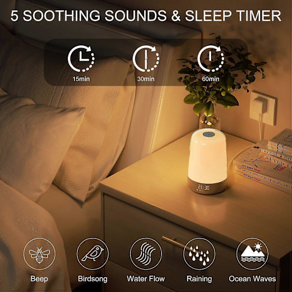 [LLC]Sunrise Alarm Clock, Wake-up Light, 3 Modes Dimmable Modern Small Digital Bedside Lamp For Deep Sleep