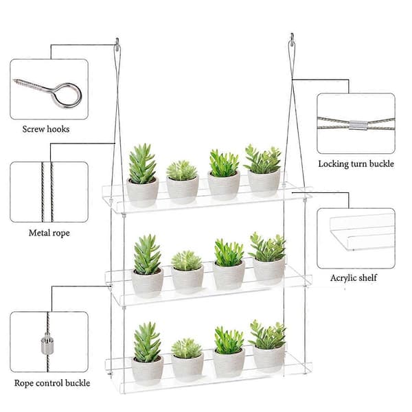 [LLC] 3-Layer Window Plant Shelves 16 Inch, Acrylic Hanging Floating Shelf