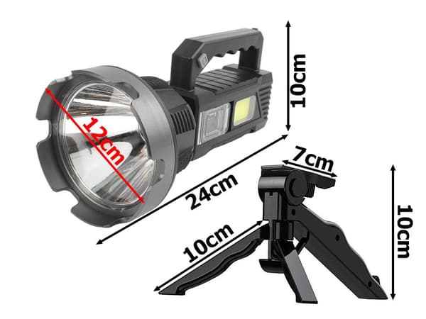 [LLC]Rechargeable Flashlight - Searchlight - CREE XHP50 LED - tripod included Svart black