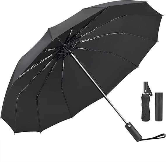 [LLC]Foldable Storm Umbrella Automatic Windproof Waterproof Compact Travel Umbrella 12 Ribs Strong Grip Easy to Fold Black 105 cm
