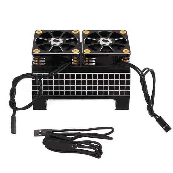 [LLC]RC Motor Dobbelt Køleventilator Køleplade Aluminiumlegering 5 til 7.4V 1/5 RC Tilbehør til Traxxas Sort