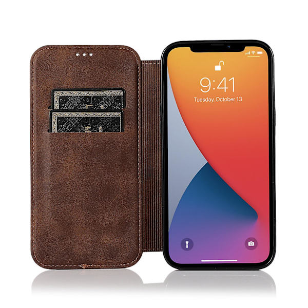 [LLC] Compatible with iPhone 13 Mini Case Leather Wallet Flip Phone Case Brown
