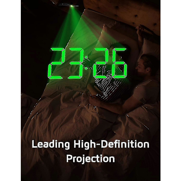 [LLC] Projection Alarm Clock, Digital Clock with 180° Rotatable Projector, 3-Level Brightness Dimmer S-green Digit