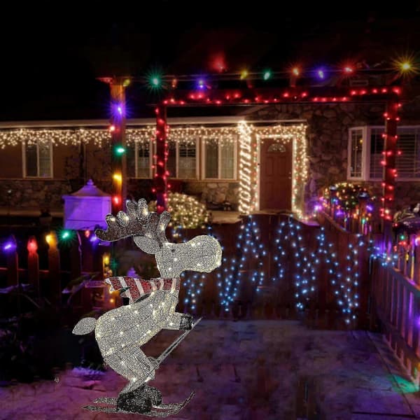 [LLC]Udendørs julefigur LED-skiløb Elg Havepynt 30cm - JA