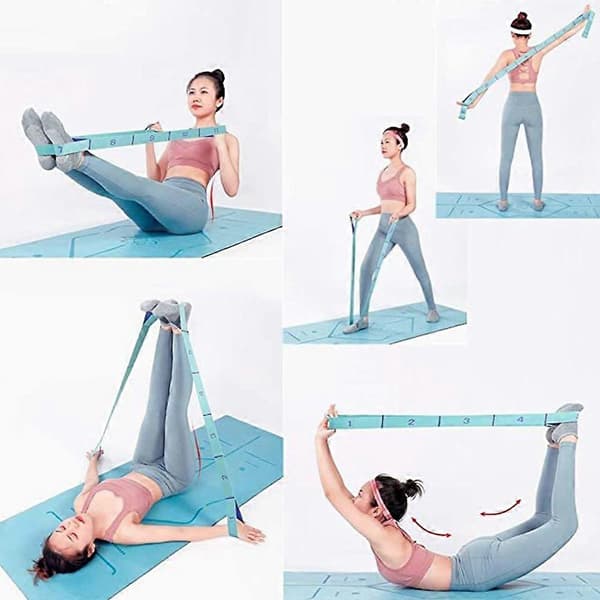 [LLC] Stretching Straps Yogamatta Bärremmar Ben Träningsutrustning Stretchingrem för Flexibilitet blue purple 9 grids