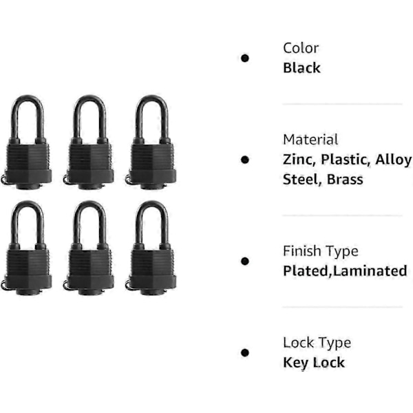 [LLC] 6-pack Waterproof Padlocks with Same Key - Heavy Duty Laminated Steel Lock For
