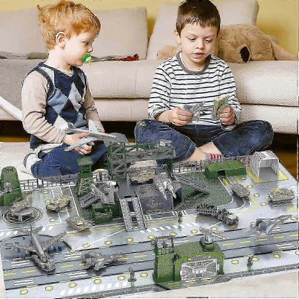 [LLC]Kids Army Leksak Militärbas Lekset med Stridsvagn, Flygplan, Helikopter Soldater Ålder 3