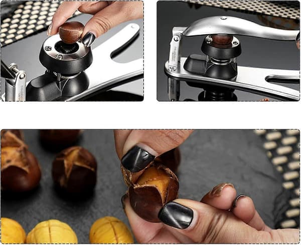 [LLC]Kastanjeåpner Kastanjekutter Rustfritt Stål Kastanjetang Rask Kastanjeskrellfjerner Ergonomisk Design Multifunksjonell Nøtteknekker Skreller