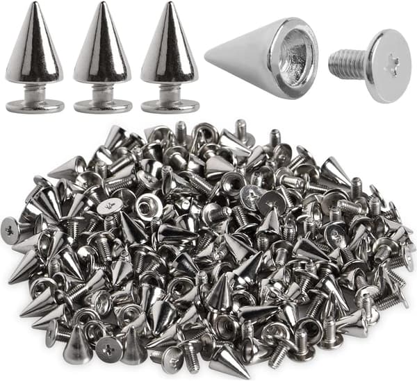 [LLC] Cone Spikes Screw Back Studs 200set Punk Bullet Rivets Punk Studs for Clothing Shoes Leather Accessories DIY Crafts (Silver)