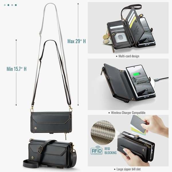 [LLC]CASEME Galaxy Z Fold 7 Faux Leather Wallet Case With Straps - Black Svart 208