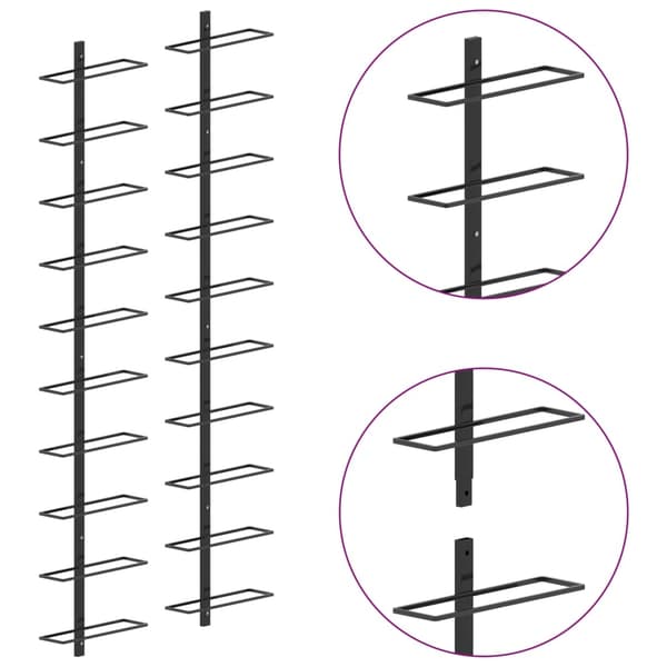 [LLC]vidaXL Seinään kiinnitettävä viiniteline 20 pullolle 2 kpl musta metalli Svart black