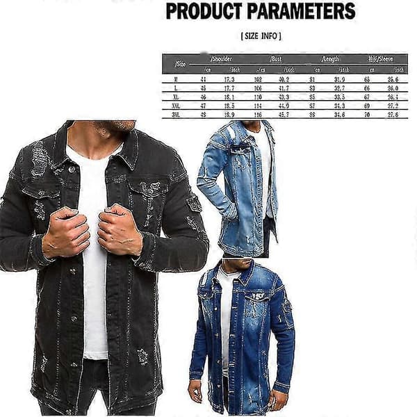 Lång jeansjacka för män, trasig jeansjacka, modern jacka för vår och höst M M