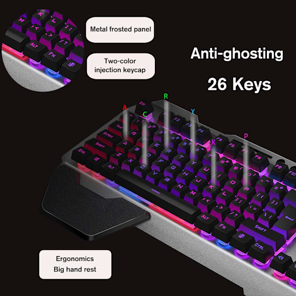 [LLC] 2.4G Wireless Keyboard and Mouse Set with Mechanical Feel, Waterproof LED Backlit Gaming Keyboard + 2400DPI 6-Button Mouse